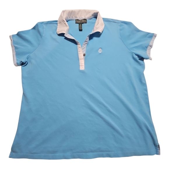 Vintage Lauren Ralph Lauren Active Polo Shirt Women’s 1X Light Blue White Collar - Picture 2 of 13